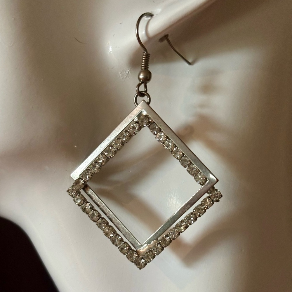 3/$15 - Square Rhinestone Earrings - Picture 3 of 6